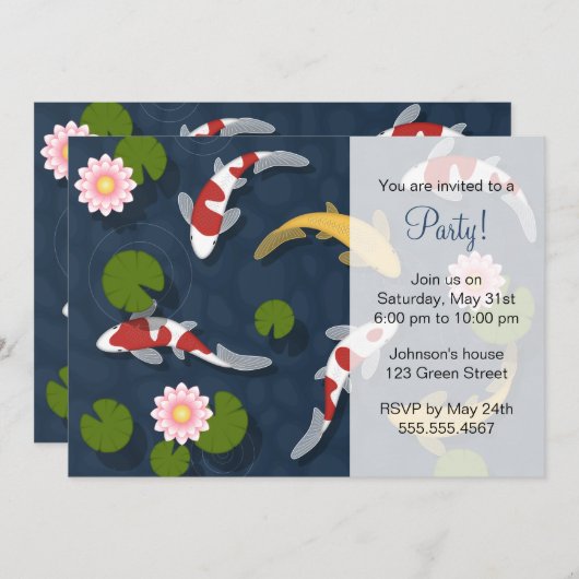 Japanisches Koi Fish Pond Party Einladung (Vorne/Hinten)