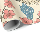 Japanisches Kranich-Sakura-Muster-Wrap-Papier  Geschenkpapier (Rolleneckpunkt)