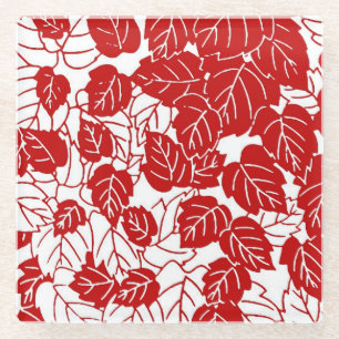 Japanisches Leaf Print, Dunkelrot und Weiß Glasuntersetzer