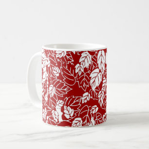 Japanisches Leaf Print, Dunkelrot und Weiß Kaffeetasse