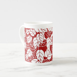 Japanisches Leaf Print, Dunkelrot und Weiß Porzellantasse