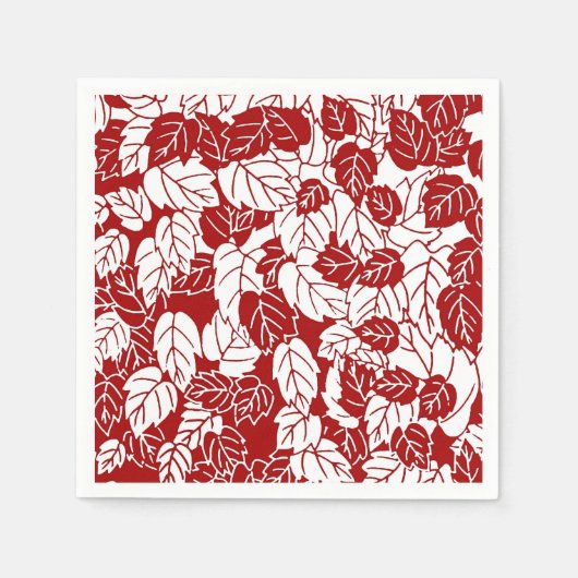 Japanisches Leaf Print, Dunkelrot und Weiß Serviette (Vorderseite)