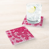 Japanisches Leaf Print, Fuchsia und Light Pink Glasuntersetzer (Schrägansicht)
