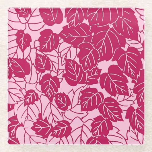 Japanisches Leaf Print, Fuchsia und Light Pink Glasuntersetzer (Vorderseite)