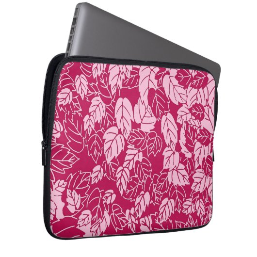 Japanisches Leaf Print, Fuchsia und Light Pink Laptopschutzhülle (Vorne Rechts)