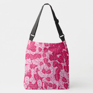 Japanisches Leaf Print, Fuchsia und Light Pink Tragetaschen Mit Langen Trägern