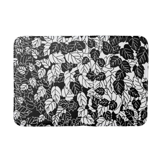 Japanisches Leaf Print, Schwarz/Weiß Badematte (Vorderseite)