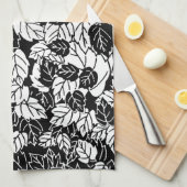 Japanisches Leaf Print, Schwarz/Weiß Handtuch (Viertel Falte)