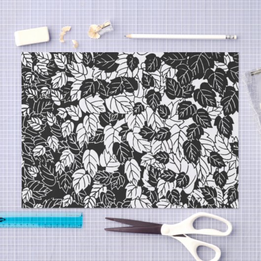 Japanisches Leaf Print, Schwarz/Weiß Seidenpapier (Handwerk)