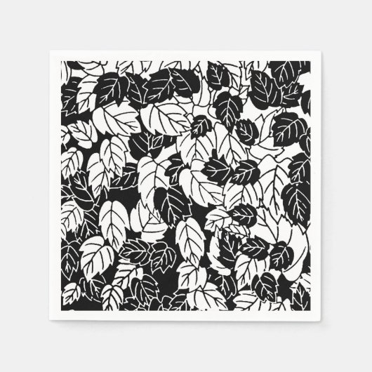 Japanisches Leaf Print, Schwarz/Weiß Serviette (Vorderseite)