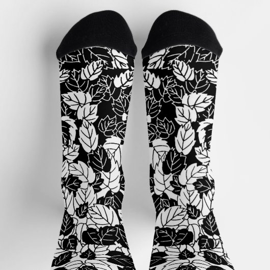 Japanisches Leaf Print, Schwarz/Weiß Socken (Oben)