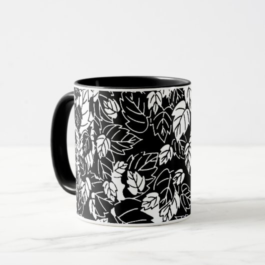 Japanisches Leaf Print, Schwarz/Weiß Tasse (Vorderseite Links)