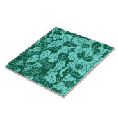 Japanisches Leaf Print, Türkis und Aqua Fliese (Seite)