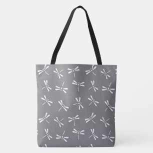 Japanisches Libellen-Muster, grau/Grau und Weiß Tasche