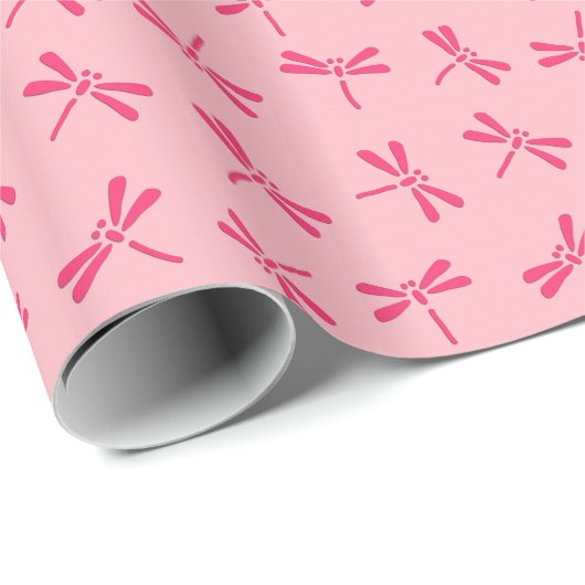 Japanisches Libellen-Muster, helles korallenrotes Geschenkpapier (Rolleneckpunkt)