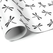 Japanisches Libellen-Muster, Schwarzweiss Geschenkpapier (Rolleneckpunkt)