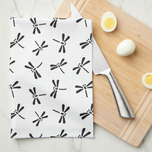 Japanisches Libellen-Muster, Schwarzweiss Handtuch (Viertel Falte)