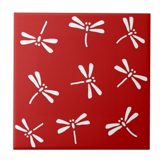 Japanisches Libellen-Muster, tiefrot und weiß Fliese (Vorderseite)