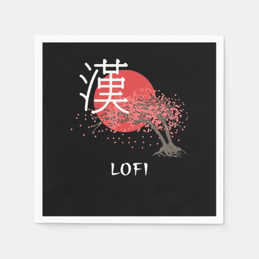 Japanisches Lofi Hip Hop Kanji Cherry Blossom Lofi Serviette (Vorderseite)