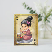 Japanisches Mädchen in Kimono, das Reis kocht Postkarte (Stehend Vorderseite)