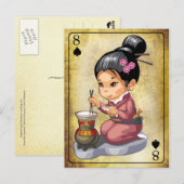 Japanisches Mädchen in Kimono, das Reis kocht Postkarte (Vorne/Hinten)