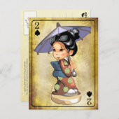 Japanisches Mädchen in Kimono mit einem Schirm Postkarte (Vorne/Hinten)