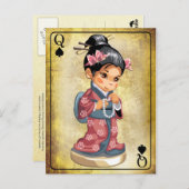 Japanisches Mädchen in Kimono mit Perlenhalskette Postkarte (Vorne/Hinten)