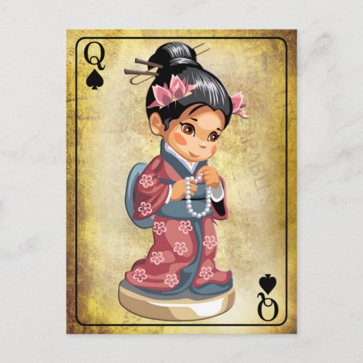 Japanisches Mädchen in Kimono mit Perlenhalskette Postkarte (Vorderseite)