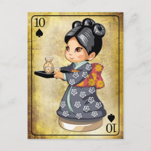 Japanisches Mädchen in Kimono und Tee Postkarte