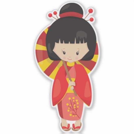 Japanisches Mädchen, Japan, Niedliches Mädchen, Ro Aufkleber (Vorderseite)