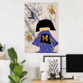 Japanisches Mädchen mit Butterfly-Blasen Poster (Heimbüro)