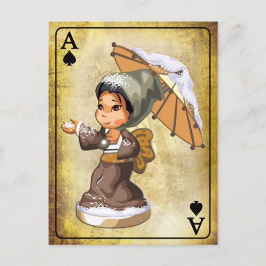 Japanisches Mädchen mit Schirm im Schnee Postkarte (Vorderseite)