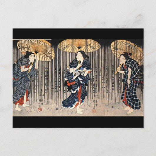 Japanisches malendes C. 1800's Postkarte (Vorderseite)