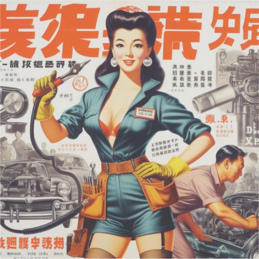 Japanisches Mechanic Girl Aufkleber (Vorderseite)