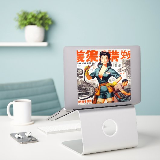Japanisches Mechanic Girl Aufkleber (Laptop auf Schreibtisch)