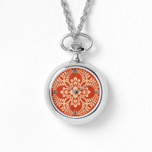 Japanisches Medallion Muster, Mandarin Orange Armbanduhr