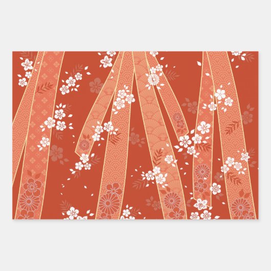 Japanisches Mix Floral Kimono Muster Geschenkpapier Set (Vorderseite)