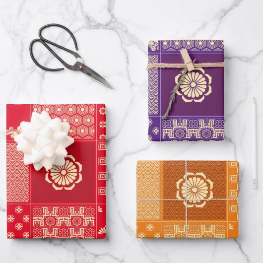 Japanisches Mix-Muster Geschenkpapier Set (Vorderseite)