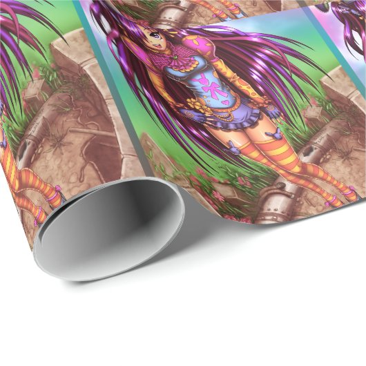 Japanisches Modeanime-Mädchen Geschenkpapier (Rolleneckpunkt)