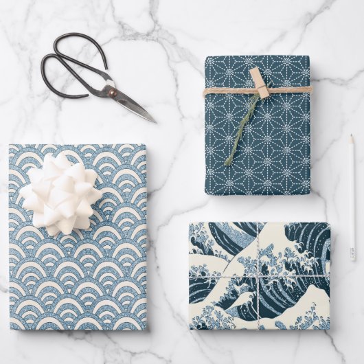 Japanisches Muster 3 Papierblätter Geschenkpapier Set (Vorderseite)