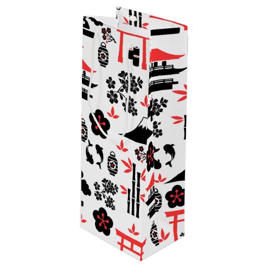 Japanisches Muster Geschenktüte Für Weinflaschen (Vorderseite Schrägansicht)