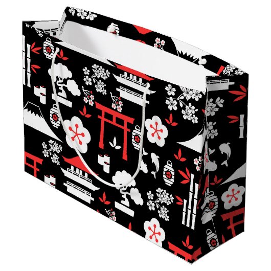 Japanisches Muster Große Geschenktüte (Rückseite Schrägansicht)