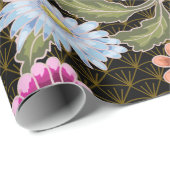 Japanisches Muster mit Blume und weißen Kranen Geschenkpapier (Rolleneckpunkt)