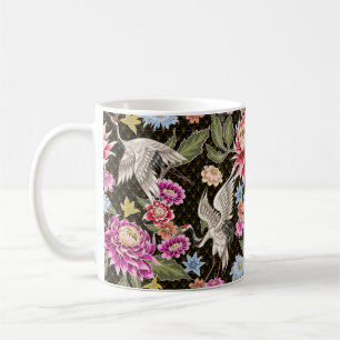 Japanisches Muster mit Blume und weißen Kranen Kaffeetasse