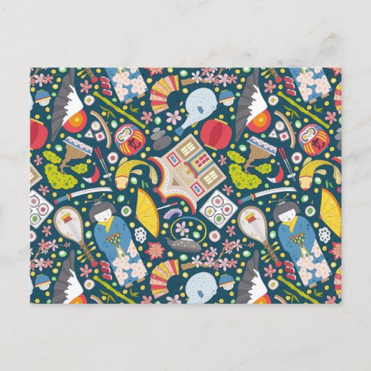 Japanisches Nahtloses Muster Postkarte (Vorderseite)
