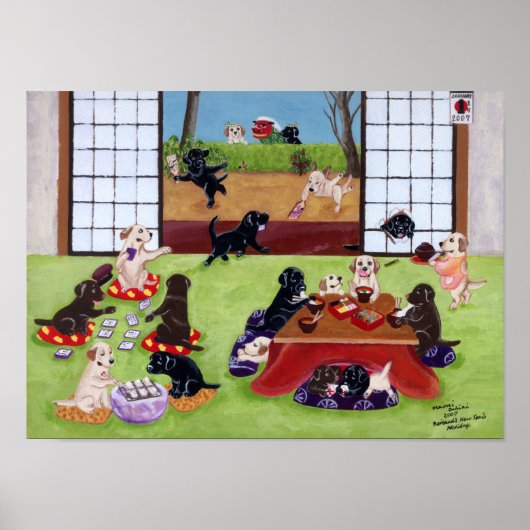 Japanisches New Year's Day Labradors Artwork Poster (Vorne)