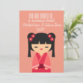 Japanisches niedlich rosa Party Einladung (Stehend Vorderseite)