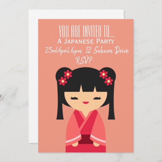 Japanisches niedlich rosa Party Einladung (Vorne/Hinten)