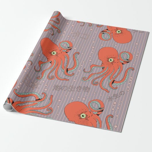 Japanisches Oktopus-Muster Geschenkpapier (Ungerollt)