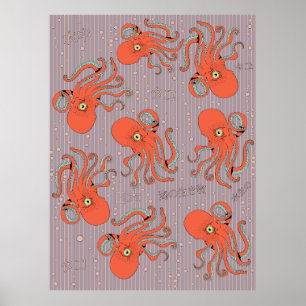 Japanisches Oktopus-Muster Poster